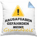 Lustige Kissen mit Füllung 40x40 "Hausaufgaben gefährden meine Gesundheit" Geschenk für Schüler (Grau) Blau Trendation