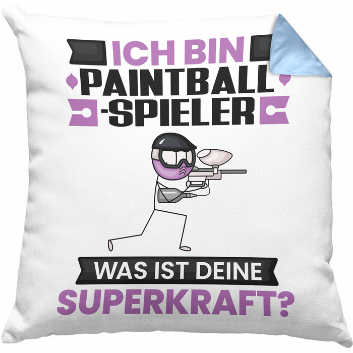 Paintballspieler Kissen mit Füllung 40x40 Geschenk für Paintballspieler Geburtstag Lustiger Spruch Was Ist Deine Superkraft (Grau) Blau Trendation