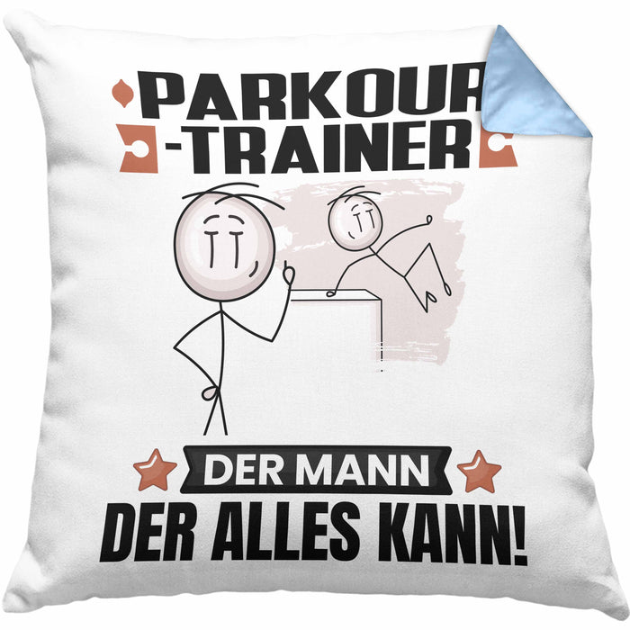 Parkour-Trainer Kissen mit Füllung 40x40 Geschenk für Parkour-Trainer Der Mann Der Alles Kann Geschenkidee zum Geburtstag (Grau) Blau Trendation