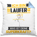 Läufer Kissen mit Füllung 40x40 Geschenk für Läufer Geburtstag Lustiger Spruch Was Ist Deine Superkraft (Grau) Blau Trendation