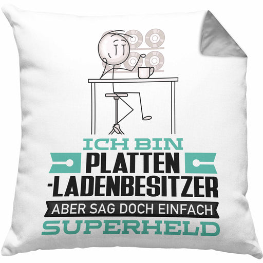 Plattenladenbesitzer Geschenk Kissen mit Füllung 40x40 Ich Bin Plattenladenbesitzer Aber Sag Doch Einfach Superheld Lustige Geschenkdiee für Plattenladenbesitzer (Grau) Grau Trendation