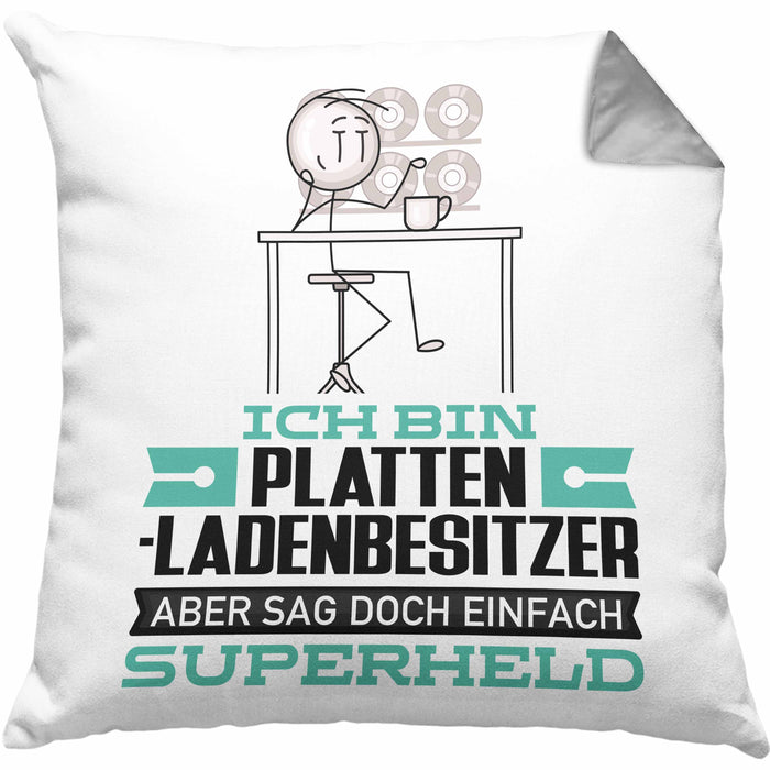 Plattenladenbesitzer Geschenk Kissen mit Füllung 40x40 Ich Bin Plattenladenbesitzer Aber Sag Doch Einfach Superheld Lustige Geschenkdiee für Plattenladenbesitzer (Grau) Grau Trendation