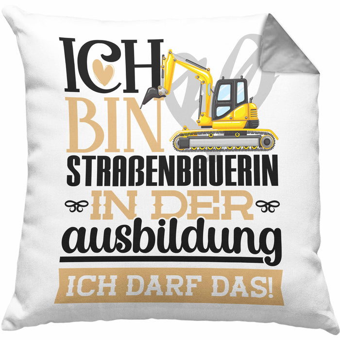 Straßenbauerin Ausbildung Start Geschenk Kissen mit Füllung 40x40 Ich Bin Straßenbauerin In Der Ausbildung Ich Darf Das Geschenkidee (Grau) Grau Trendation