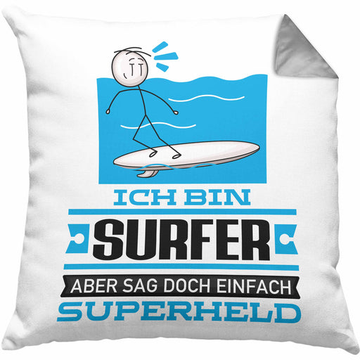 Surfer Geschenk Kissen mit Füllung 40x40 Ich Bin Surfer Aber Sag Doch Einfach Superheld Lustige Geschenkdiee für Surfer (Grau) Grau Trendation