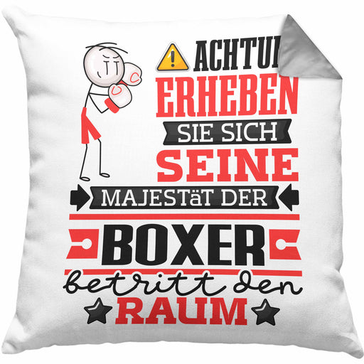 Boxer Geschenk Kissen mit Füllung 40x40 Lustiger Spruch Erheben Sie Sich Der Boxer Betritt den Raum (Grau) Grau Trendation