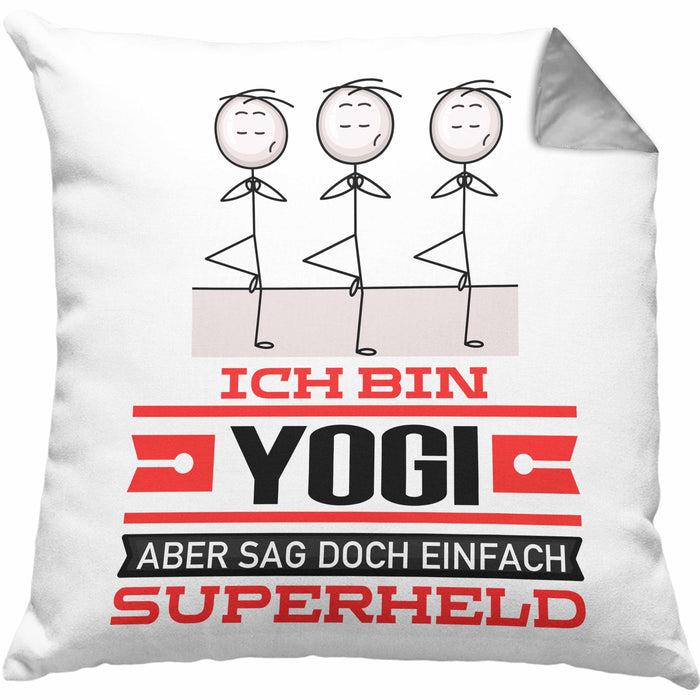 Yogi Geschenk Kissen mit Füllung 40x40 Ich Bin Yogi Aber Sag Doch Einfach Superheld Lustige Geschenkdiee für Yogi (Grau) Grau Trendation