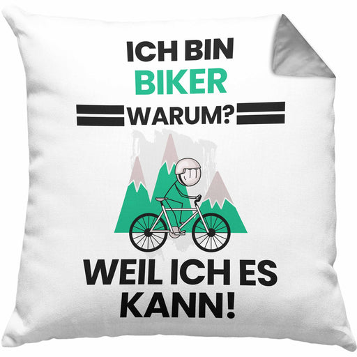 Biker Geschenk Kissen mit Füllung 40x40 Lustiger Spruch Ich Bin Biker Warum Weil Ich Es Kann Geschenkidee Bester Biker Geburtstag (Grau) Grau Trendation