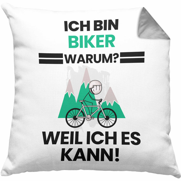 Biker Geschenk Kissen mit Füllung 40x40 Lustiger Spruch Ich Bin Biker Warum Weil Ich Es Kann Geschenkidee Bester Biker Geburtstag (Grau) Grau Trendation