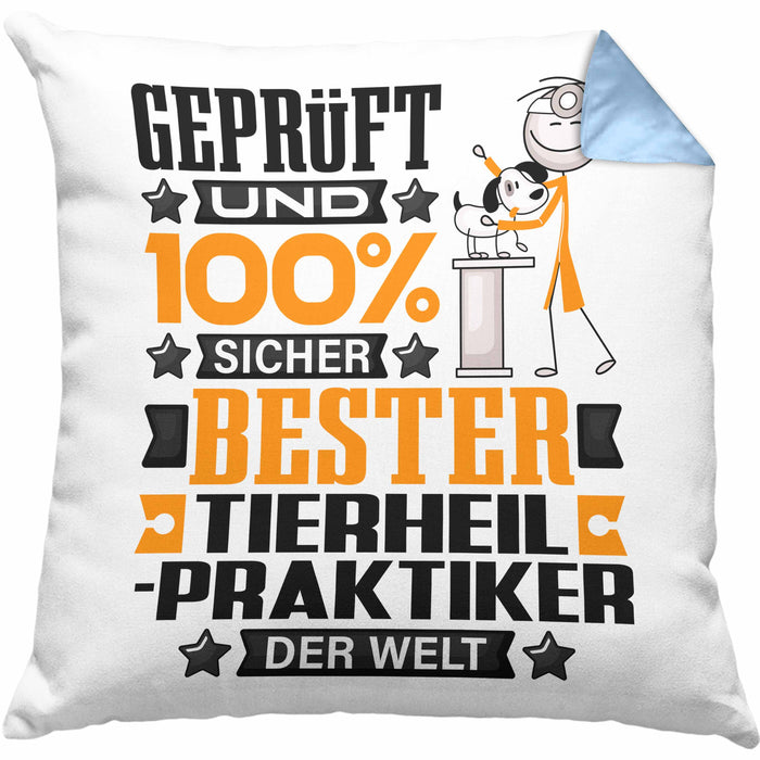 Tierheilpraktiker Geschenk Lustiger Spruch für Tierheilpraktiker Geschenkidee Bester Tierheilpraktiker Der WeltKissen mit Füllung 40x40 (Grau) Blau Trendation