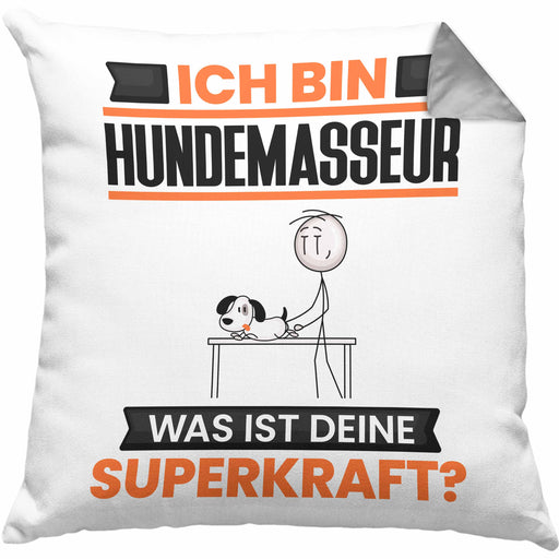 Hundemasseur Kissen mit Füllung 40x40 Geschenk für Hundemasseur Geburtstag Lustiger Spruch Was Ist Deine Superkraft (Grau) Grau Trendation
