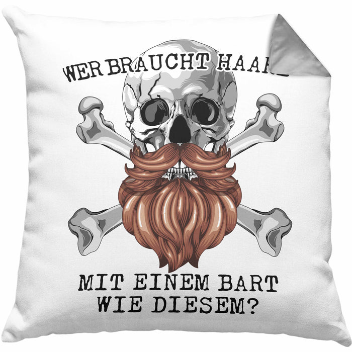 Glatze Bart Echter Mann Kissen mit Füllung 40x40 Geschenk Wer Braucht Haare Mit Einem Bart Wie Diesem (Grau) Grau Trendation