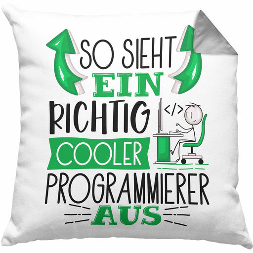 Programmierer Kissen mit Füllung 40x40 Geschenk So Sieht Ein RIchtig Cooler Programmierer Aus Geschenkidee Lustiger Spruch Geburtstag (Grau) Grau Trendation