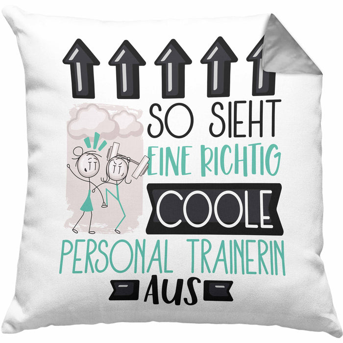 Personal Trainerin Geschenk Kissen mit Füllung 40x40 Lustig Geschenkidee für Personal Trainerin Geburtstag So Sieht Eine Richtig Coole Personal Trainerin Aus Frauen Spruch (Grau) Grau Trendation