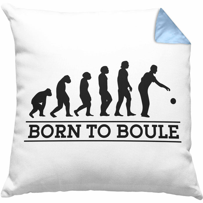 Boule Kissen mit Füllung 40x40 Geschenk Boule-Spieler Geschenkidee Spruch Geboren zum Boule (Grau) Blau Trendation