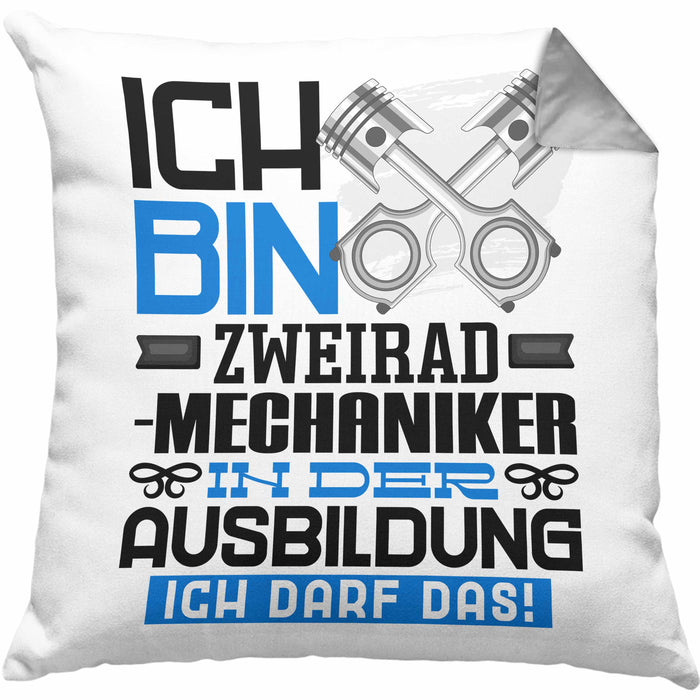 Zweiradmechaniker Ausbildung Kissen mit Füllung 40x40 Geschenk Ich Bin Zweiradmechaniker In Der Ausbildung Ich Darf Das Geschenkidee Spruch (Grau) Grau Trendation