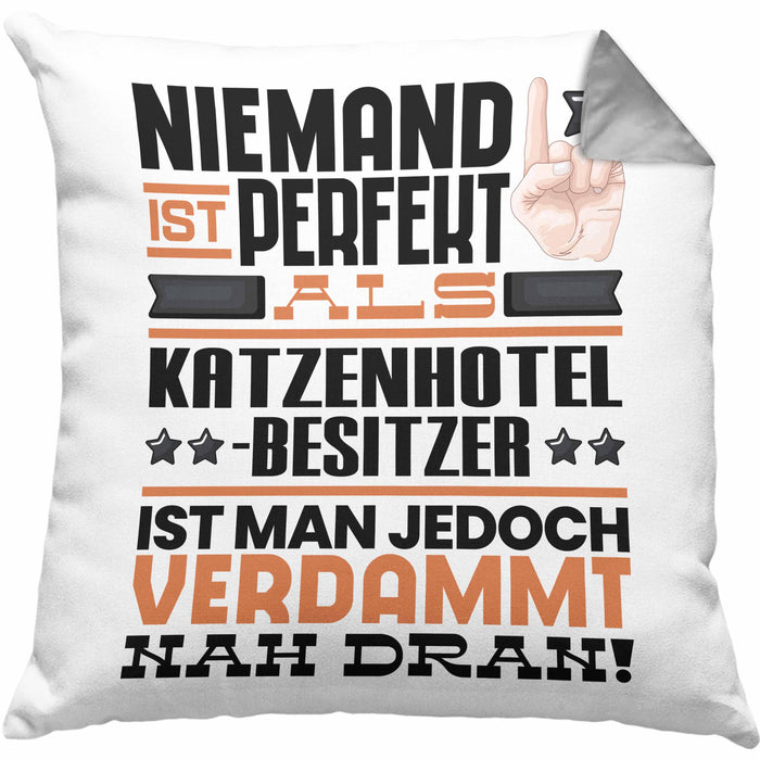 Katzenhotelbesitzer Geschenk Kissen mit Füllung 40x40 Lustige Geschenkidee für Katzenhotelbesitzer Geburtstag Niemand Ist Perfekt Aber Als Katzenhotelbesitzer Ist Man Nah Dran (Grau) Grau Trendation