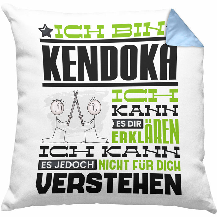 Kendoka Geschenk Kaffee-Kissen mit Füllung 40x40 Geschenkidee für Kendoka Ich Bin Kendoka Ich Kann Es Dir Erklären Jedoch Nicht Für Dich Verstehen Spruch Lustig (Grau) Blau Trendation