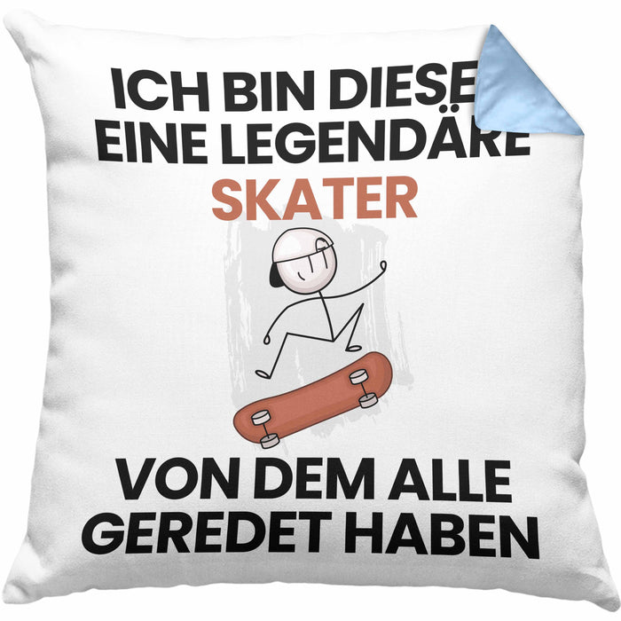 Skater Geschenk Kissen mit Füllung 40x40 Lustige Geschenkidee Geburtstag für Skater Ich Bin Dieser Legendäre Skater Von Dem Alle Geredet Haben (Grau) Blau Trendation