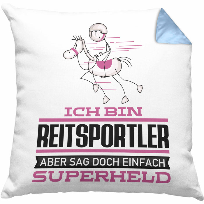 Reitsportler Geschenk Kissen mit Füllung 40x40 Ich Bin Reitsportler Aber Sag Doch Einfach Superheld Lustige Geschenkdiee für Reitsportler (Grau) Blau Trendation