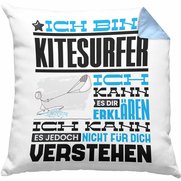 Kitesurfer Geschenk Kaffee-Kissen mit Füllung 40x40 Geschenkidee für Kitesurfer Ich Bin Kitesurfer Ich Kann Es Dir Erklären Jedoch Nicht Für Dich Verstehen Spruch Lustig (Grau) Blau Trendation