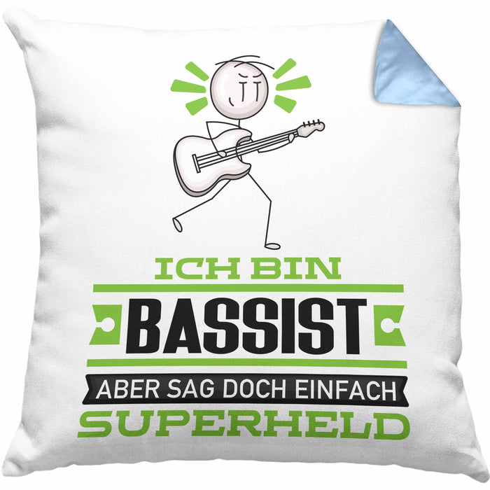 Bassist Geschenk Kissen mit Füllung 40x40 Ich Bin Bassist Aber Sag Doch Einfach Superheld Lustige Geschenkdiee für Bassist (Grau) Blau Trendation