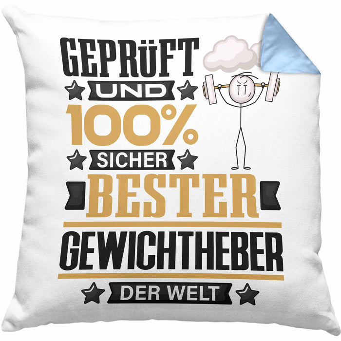 Gewichtheber Geschenk Lustiger Spruch für Gewichtheber Geschenkidee Bester Gewichtheber Der WeltKissen mit Füllung 40x40 (Grau) Blau Trendation