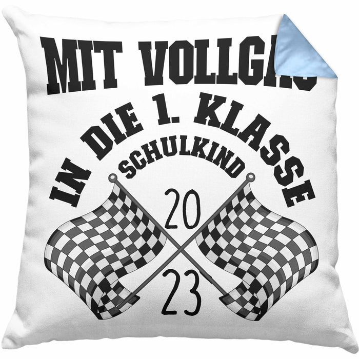 Einschulung Junge Geschenk für Schultüte Füllung Kissen mit Füllung 40x40 Schulstart 1. Schultag Schuleinführung Schulanfang Geschenkidee Schulkind 2024 (Grau) Blau Trendation