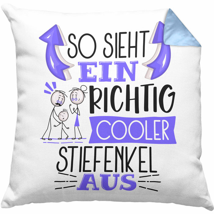 Stiefenkel Kissen mit Füllung 40x40 Geschenk So Sieht Ein RIchtig Cooler Stiefenkel Aus Geschenkidee Lustiger Spruch Geburtstag (Grau) Blau Trendation