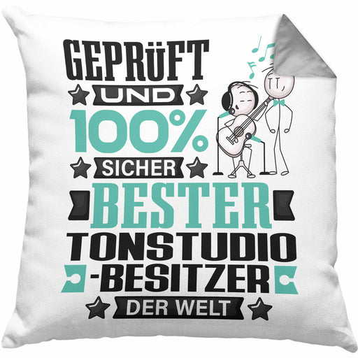 Tonstudio-Besitzer Geschenk Lustiger Spruch für Tonstudio-Besitzer Geschenkidee Bester Tonstudio-Besitzer Der WeltKissen mit Füllung 40x40 (Grau) Grau Trendation