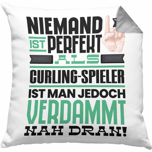 Curling-Spieler Geschenk Kissen mit Füllung 40x40 Lustige Geschenkidee für Curling-Spieler Geburtstag Niemand Ist Perfekt Aber Als Curling-Spieler Ist Man Nah Dran (Grau) Grau Trendation