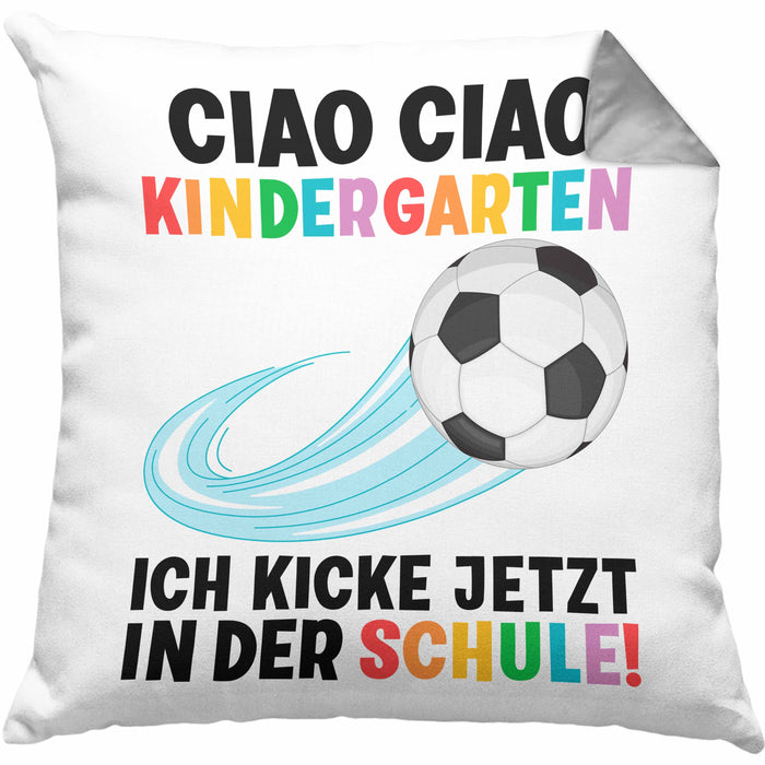 Einschulung Junge Fußball Schulkind Geschenk für Schultüte Füllung Kissen mit Füllung 40x40 Schulstart 1. Schultag Schuleinführung Schulanfang Geschenkidee 2024 (Grau) Grau Trendation