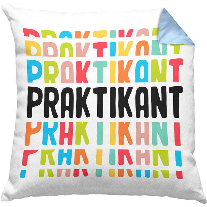 Praktikant Kissen mit Füllung 40x40 Geschenk Für Praktikanten Geschenkidee (Grau) Blau Trendation
