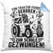 Traktor Fahren Geschenk Kissen mit Füllung 40x40 für Bauer Landwirt Zum Traktor Fahren Geboren Zur Schule Gezwungen (Grau) Blau Trendation