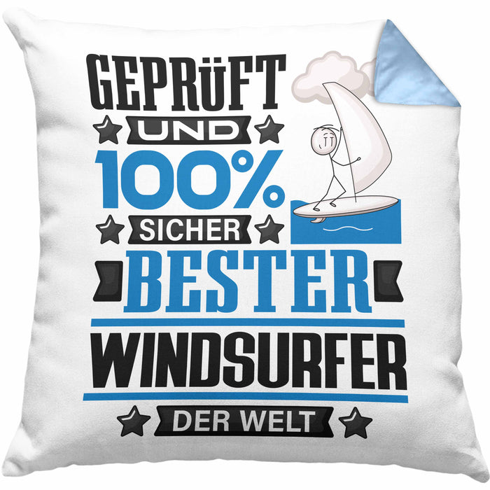 Windsurfer Geschenk Lustiger Spruch für Windsurfer Geschenkidee Bester Windsurfer Der WeltKissen mit Füllung 40x40 (Grau) Blau Trendation