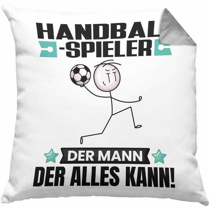Handballspieler Kissen mit Füllung 40x40 Geschenk für Handballspieler Der Mann Der Alles Kann Geschenkidee zum Geburtstag (Grau) Grau Trendation