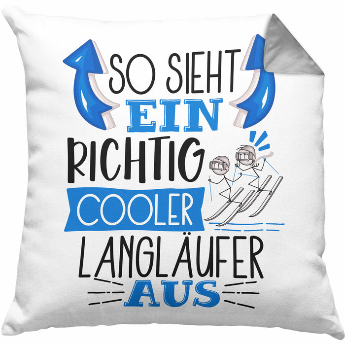 So Sieht Ein Richtig Cooler Langläufer Aus Geschenk Kissen mit Füllung 40x40 Lustiger Spruch Geschenkidee (Grau) Grau Trendation