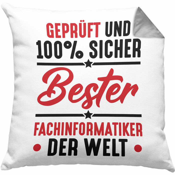 Fachinformatiker Geschenk Kissen mit Füllung 40x40 Geprüft Sicher Geschenkdiee für Fach-Finformatiker Geschenkdiee Spruch (Grau) Grau Trendation