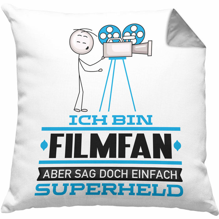 Filmfan Geschenk Kissen mit Füllung 40x40 Ich Bin Filmfan Aber Sag Doch Einfach Superheld Lustige Geschenkdiee für Filmfan (Grau) Grau Trendation