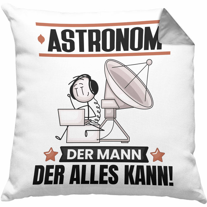 Astronom Kissen mit Füllung 40x40 Geschenk für Astronom Der Mann Der Alles Kann Geschenkidee zum Geburtstag (Grau) Grau Trendation