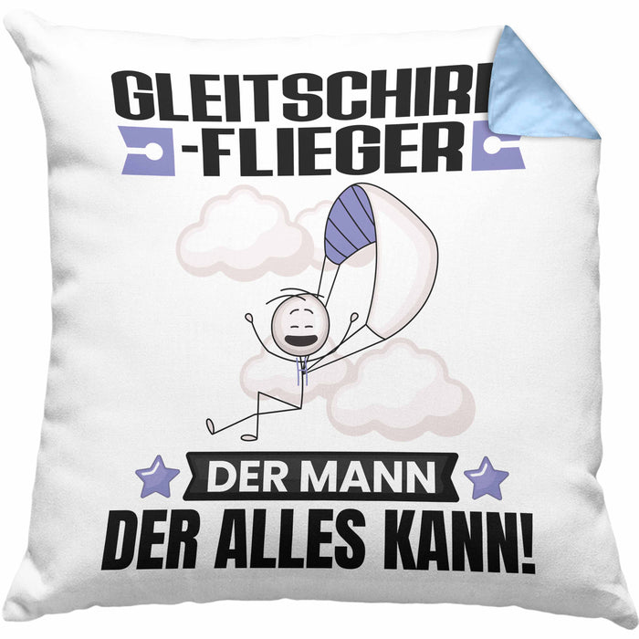 Gleitschirmflieger Kissen mit Füllung 40x40 Geschenk für Gleitschirmflieger Der Mann Der Alles Kann Geschenkidee zum Geburtstag (Grau) Blau Trendation