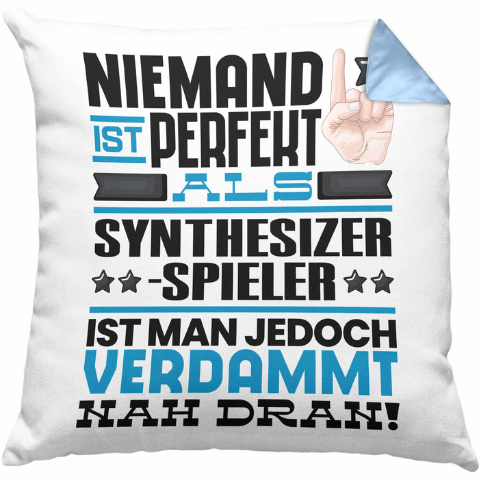 Synthesizer-Spieler Geschenk Kissen mit Füllung 40x40 Lustige Geschenkidee für Synthesizer-Spieler Geburtstag Niemand Ist Perfekt Aber Als Synthesizer-Spieler Ist Man Nah Dran (Grau) Blau Trendation