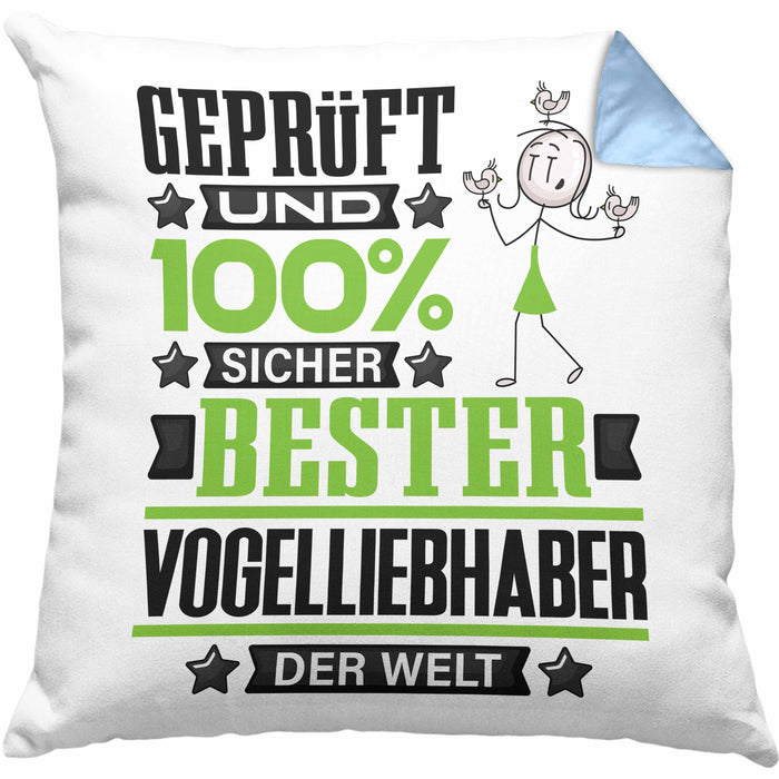 Vogelliebhaber Geschenk Lustiger Spruch für Vogelliebhaber Geschenkidee Bester Vogelliebhaber Der WeltKissen mit Füllung 40x40 (Grau) Blau Trendation