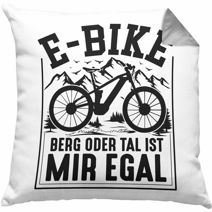 E-Bike Fahrer Geschenk Kissen mit Füllung 40x40 Elektro-Fahrrad Berg Oder Tal Ist Mir Egal Geschenkidee (Grau) Grau Trendation