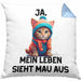 Dank Meme Kissen mit Füllung 40x40 Katzen Besitzer Wortspiel Ja Mein Leben Sieht Mau Aus Traurige Katze Geschenkidee Süße Katze (Grau) Blau Trendation