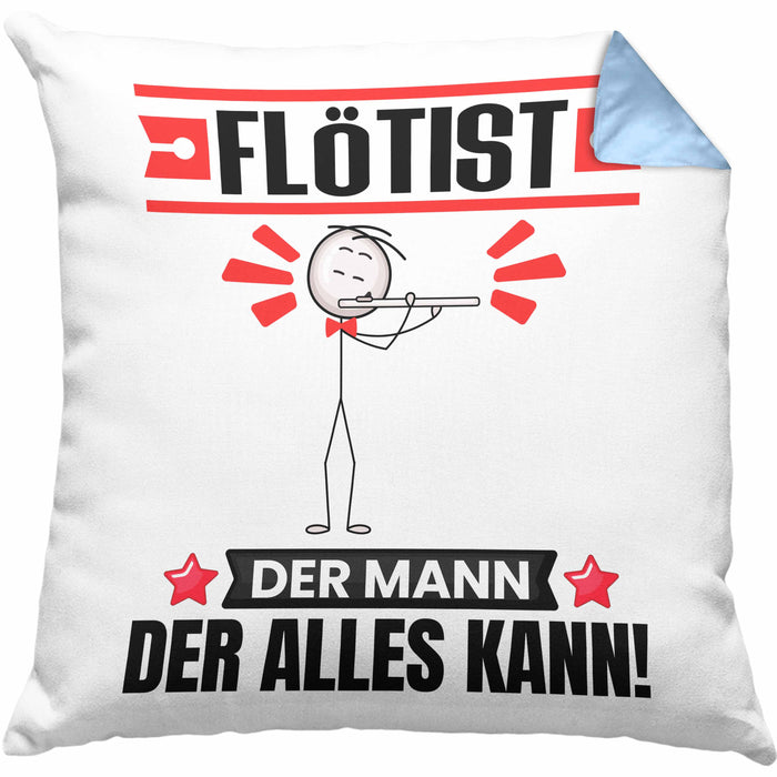 Flötist Kissen mit Füllung 40x40 Geschenk für Flötist Der Mann Der Alles Kann Geschenkidee zum Geburtstag (Grau) Blau Trendation