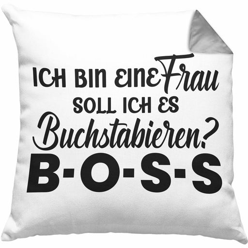 Frauen Kissen mit Füllung 40x40 Geschenk Boss Kissen mit Füllung 40x40 mit Spruch für Frauen Frauentag Starke Frau (Grau) Grau Trendation