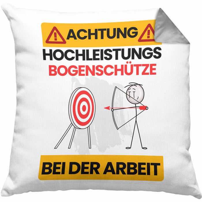 Bogenschütze Kissen mit Füllung 40x40 Geschenk Lustiger Spruch Geschenkidee für Bogenschütze Achtung Hochleistungs Bogenschütze Bei Der Arbeit (Grau) Grau Trendation