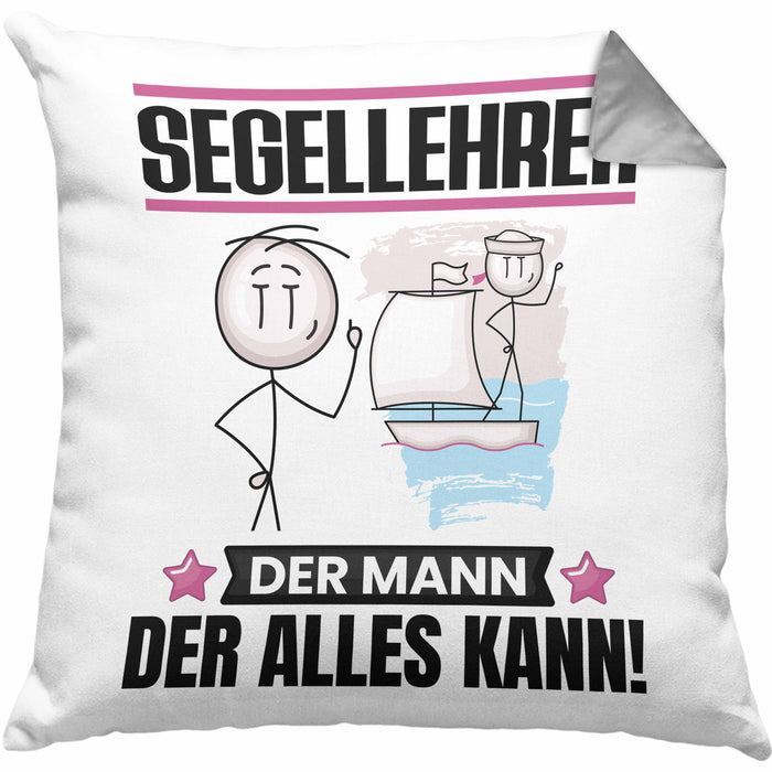 Segellehrer Kissen mit Füllung 40x40 Geschenk für Segellehrer Der Mann Der Alles Kann Geschenkidee zum Geburtstag (Grau) Grau Trendation