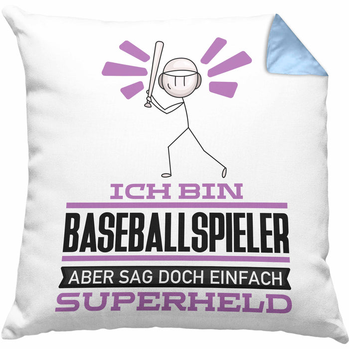 Baseballspieler Geschenk Kissen mit Füllung 40x40 Ich Bin Baseballspieler Aber Sag Doch Einfach Superheld Lustige Geschenkdiee für Baseballspieler (Grau) Blau Trendation