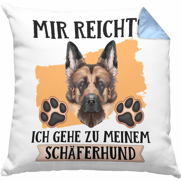 Schäferhund Besitzer Kissen mit Füllung 40x40 Geschenk Lustiger Spruch Geschenkidee Mir Reichts Ich Geh Zu Meinem Schäferhund (Grau) Blau Trendation